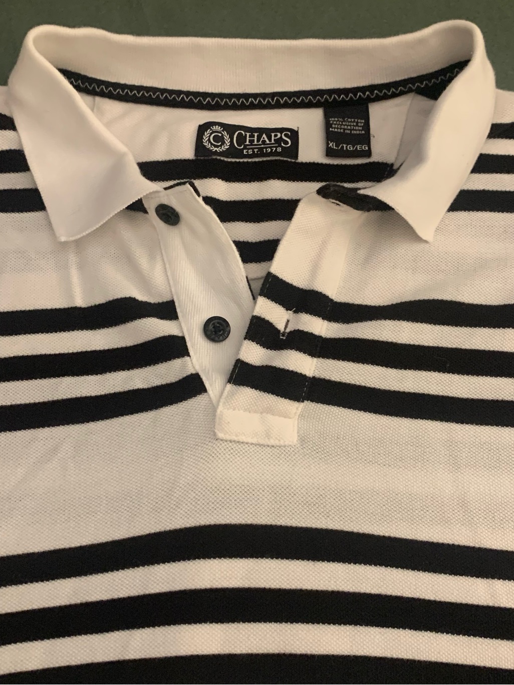 Chaps Ss All Cotton 2 Button Striped Polo